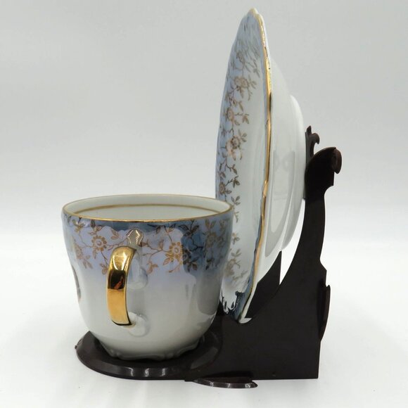 Vintage Vienna State Opera Cup Saucer Set Gold Trim Floral Design Plastic Stand - Picture 3 of 16